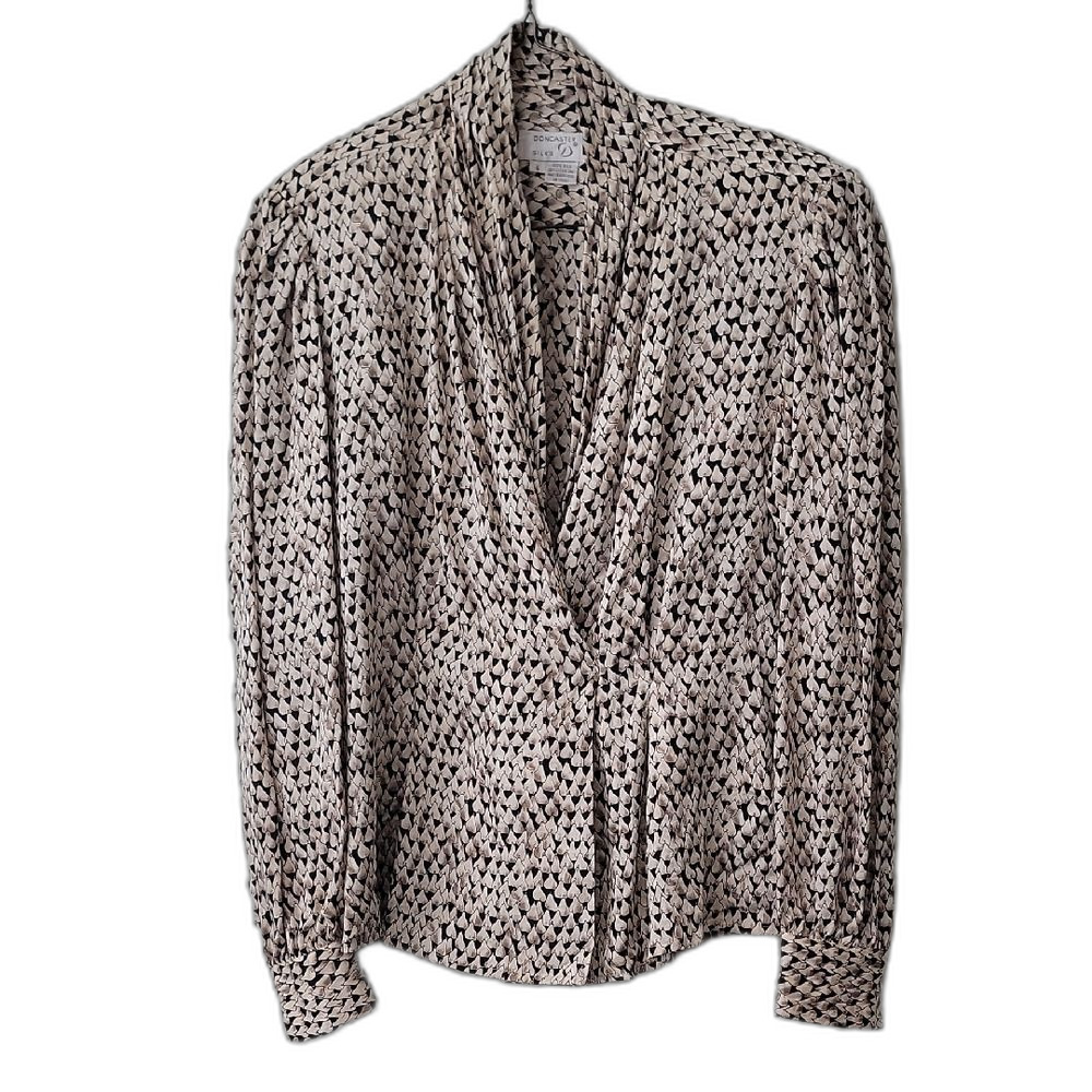 Doncaster Elegant Silk Blouse Black Cream Size 6 Quiet Luxury